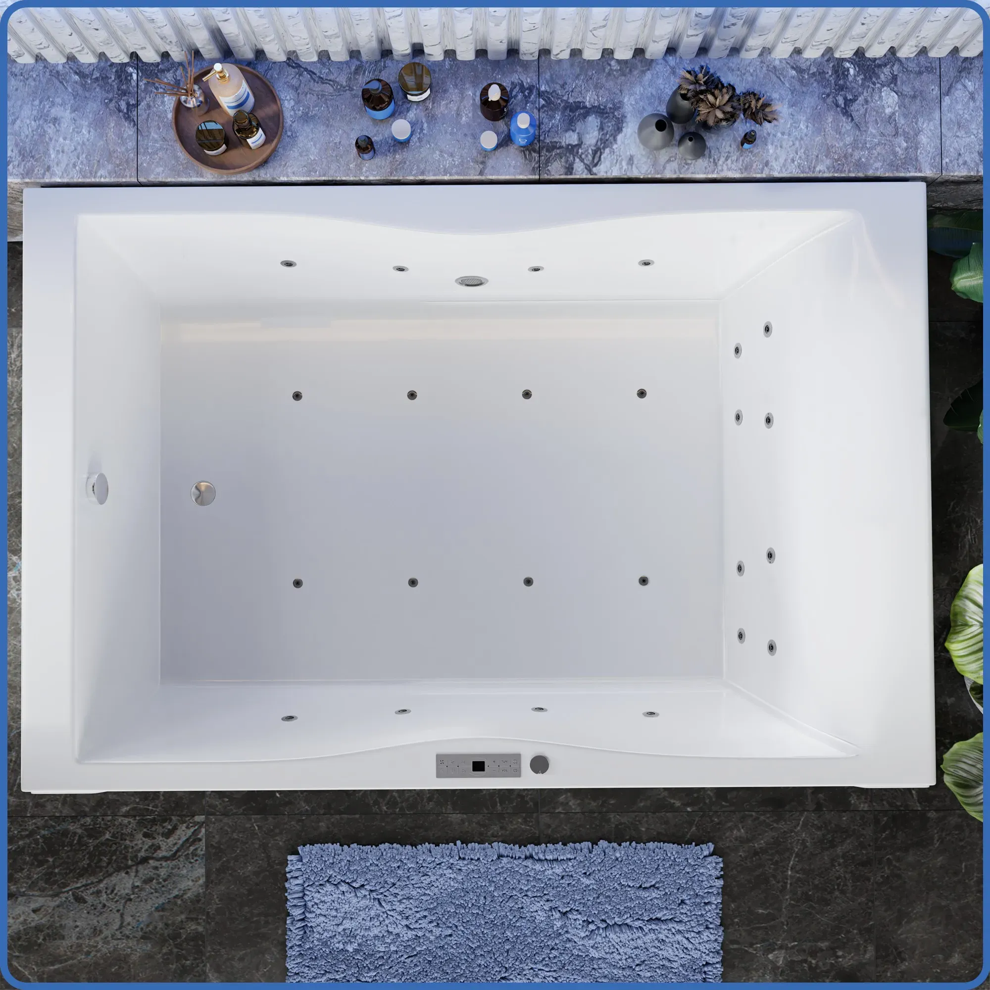 Whirlpool Badewanne 180x120 cm Hamburg Lux Standard Ab–Überlauf–Garnitur 1 x Maxi–LED Ohne Nackenkissen