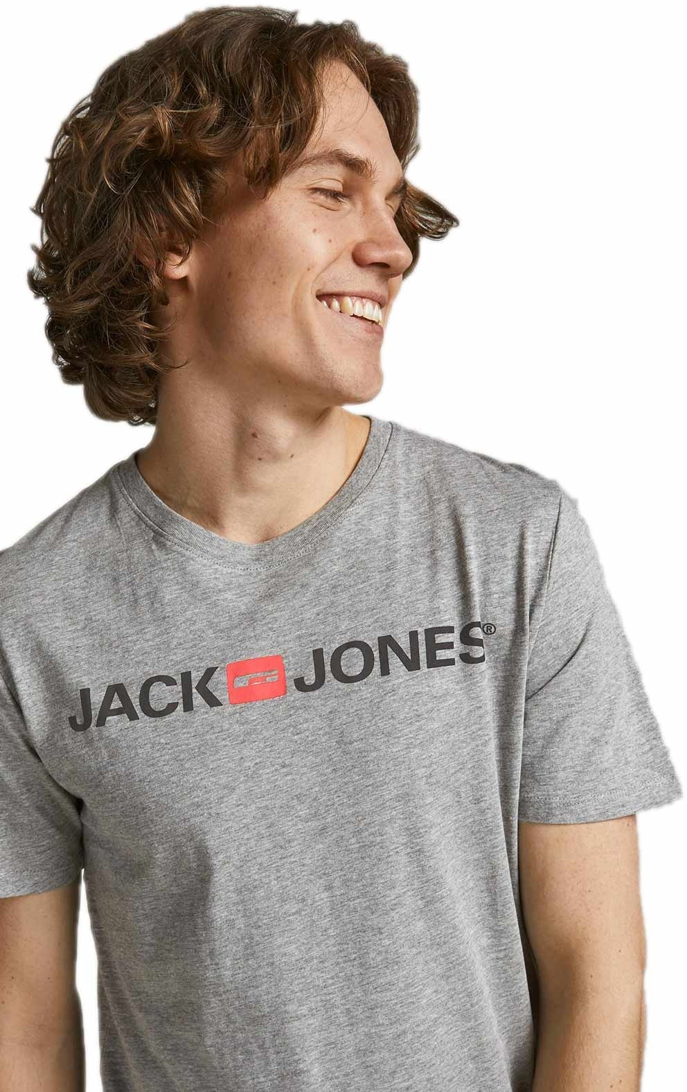 Jack & Jones Slim Fit T-Shirt Corp mit Logo in Light Grey-XL