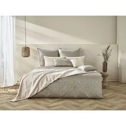 Bettwäsche CURT BAUER "Love", beige (creme), B/L: 155cm x 200cm, , Mako-Brokat-Damast, B/L: 80cm x 80cm, Mako-Brokat-Damast, Obermaterial: 100% Baumwolle, Bettwäsche, Allover verteilte herzförmige Blütenzweige