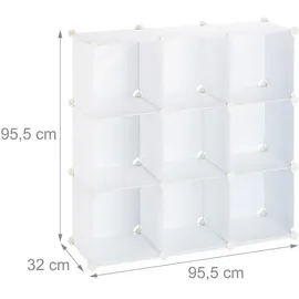 Relaxdays Regalsystem 9 Fächer, Raumteiler Kunststoff, Standregal offen, Badregal DIY, HBT: 95 x 95 x 32 cm, weiß