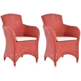 Set/2 Esszimmersessel Rattan mit breiten Armlehnen Rattanstuhl Korbstuhl (Rot)