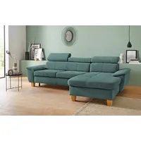 Ecksofa EXXPO - SOFA FASHION "Enya, aufwendige Detailverarbeitung, hoher Sitzkomfort, bequem, L-Form", blau (aqua), B:280cm H:79cm T:167cm, Luxus-Microfaser Vintageoptik (100% Polyester);Webvelours (92% Polyester, 8% Nylon), Sofas, inkl. Kopfteilverstellung, wahlweise mit Bettfunktion und Bettkasten