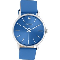 OOZOO Quarzuhr Oozoo Damen Armbanduhr Timepieces, (Analoguhr), Damenuhr Lederarmband blau, rundes Gehäuse, groß (ca. 40mm) blau