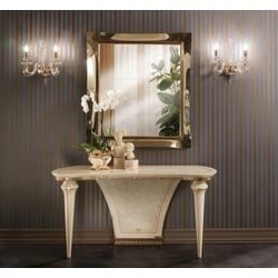 JVmoebel Konsolentisch Möbel Stil Barock Konsolentisch Spiegel Holz Italienische Tische 2tlg beige
