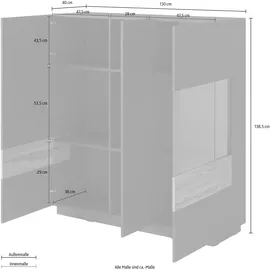 OTTO home Sideboard SILKE 130 x 139 x 40 cm Weiß hochglanz / Votaneichefarben