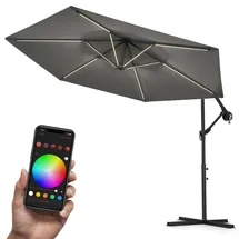 Swing&Harmonie Luxus LED Sonnenschirm mit RGB Beleuchtung inkl. Fernbedienung, APP Steuerung, Ampelschirm, Garten Schirm 300cm) - anthrazit - 300cm