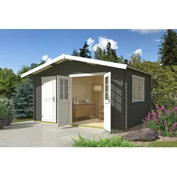Gartenhaus NORDIC HOLZ "2-Raum Haus Keila 34", grün (grüngrau), Fußboden im Gartenhaus, Massivholzdach, Holz, Gartenhäuser