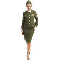 P' Clown - Militär Kostüm Damen - DDay Offizier Kostüm US Army - Erwachsene - Uniform Soldat Zweiter Weltkrieg Vintage - Ideal für Karneval, Kostümpartys - Polyester - Grün (L-XL)