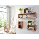 FineBuy 3er Set Wandregale Massivholz Holzregal Landhaus Wandboard Naturprodukt