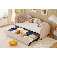 LVHOM Polsterliege 90x200cm,Tagesbett mit Ausziehbett 90x200cm,Stauraum,Samt (Bietet Platz für zwei 90cmx200cm Matratzen, Kinderbett/Daybett/Schlafsofa/Gästebett/Polsterbett/Schlafsofa/Loungesofa/Sofa, Als Sofa & Bett nutzbar, Bettfunktion, Bettkasten), niedrig im Kinderzimmer, Gästezimmer, Wohnzimmer rosa