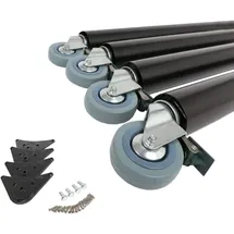 MS Beschläge 4er Set Tischbeine 710mm Möbelfuss Schwarz auf Rollen mit Bremse