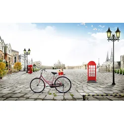 Fototapete PAPERMOON "Stadt, Fahrrad", bunt, B:3,00m L:2,23m, Vlies, Tapeten
