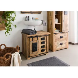 MASSIVMOEBEL24.DE Waschbeckenunterschrank Mango 70x40x60 natur lackiert RAILWAY 182