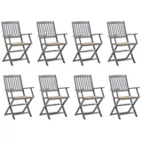 vidaXL Klappbare Gartenstühle 8 Stk. mit Kissen Massivholz Akazie