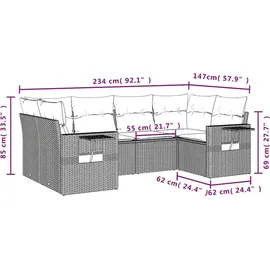vidaXL 6-teiliges Gartensofa-Set mit Kissen, braun, Polyrattan - Braun