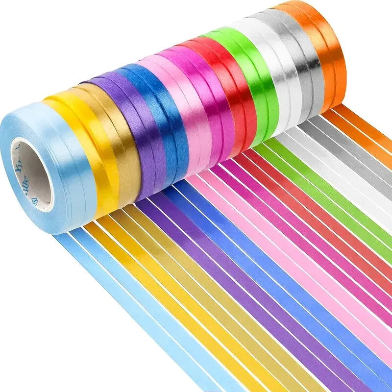 JU7CER 24 Rollen Ballonband, beidseitiges Satin-Ballonband für Geschenkverpackung, 12-Farben-Raffelband-Set, geeignet für Bastelarbeiten, Ballon-Dekoration, Weihnachten, Hochzeit und Geburtstag, (5 mm × 10 m je Rolle)