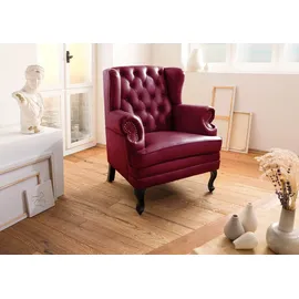 MASSIVMOEBEL24.DE Ohrensessel Echtleder 88x81x105 rot CHESTERFIELD #401
