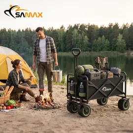 SAMAX Bollerwagen Faltbar Offroad Camping Edition Schwarz/Matcha Grün