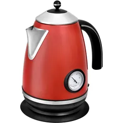 Kalorik TKG JK 1046 R Edelstahlwasserkocher mit Temperaturanzeige 1,7 Liter, Retro-Design, rot, 2000 W