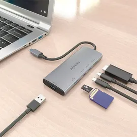 AISENS ASUC-6P029-GR USB-C Dockingstation + USB Hub, Grau