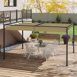 Outsunny Pergola 4x3m Garten Pavillon, Terrassendachung aus Stahl, Gartenpavillon mit verstellbares Dach, Freistehend, Sonnenschutz für Terrasse und Garten, Khaki