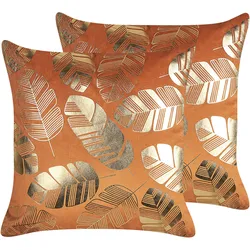 Dekokissen 2er Set SUNFLOWER Samtstoff 45 x 45 cm Orange Pflanzenmuster