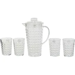Decoris 4 Trinkgläser mit Kanne Kunststoff Trinkgeschirr Gläser Krug Gläserset Karaffe Trinkbecher Wassergläser Saftgläser Limonadengläser Transparent
