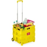 Relaxdays Einkaufstrolley, Klapptrolley mit Rollen & Teleskopgriff, bis 35 kg, Faltbare Einkaufshilfe, Rolltrolley, gelb