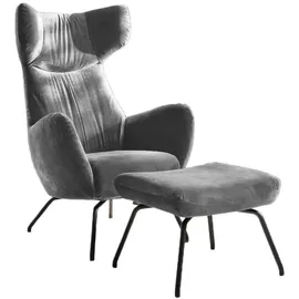 KAWOLA Ohrensessel LOTTE Velvet 79 x 117 x 0 cm Silber mit Hocker