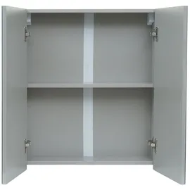 Mendler Spiegelschrank HWC-B19b, Badschrank Hängeschrank, 2 Regalböden hochglanz MVG-zertifiziert 70x60x16cm ~ grau