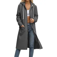 CSKJ Kapuzenjacke Damen Lang Elegant Kapuzenpullover Oversized Sweatjacke Reißverschluss Hoodie Jacke Langarm Herbst Winter Übergangsjacke Warm Fleecejacke Damenjacken Sweatshirt mit Kapuze - S