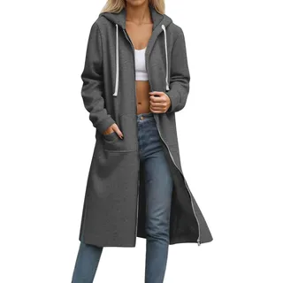 CSKJ Kapuzenjacke Damen Lang Elegant Kapuzenpullover Oversized Sweatjacke Reißverschluss Hoodie Jacke Langarm Herbst Winter Übergangsjacke Warm Fleecejacke Damenjacken Sweatshirt mit Kapuze - S