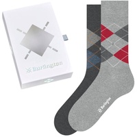 Burlington Herren Socken, 2er Pack - Geschenk-Set, Argyle, Raute, Onesize, 40-46 Dunkelgrau/Hellgrau 40-46