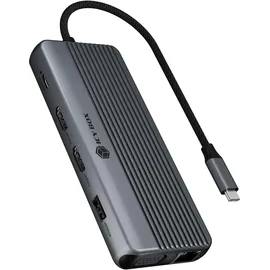 Icy Box 12-in-1 DockingStation mit dreifacher Videoausgabe (2X HDMI, 1x VGA, USB-C PD 100W, Gigabit LAN, Audio, SD/microSD Kartenleser, 2X USB-A 3.2, 2X USB-A 2.0, Aluminium, 5 Gbit/s), IB-DK4062-CPD