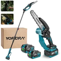 yospinber 2-in-1 Akku Teleskop Hochentaster, 8 Zoll Hochentaster Akku Elektrisch, 21V Teleskop Astsäge Astschere mit 2 x 2000mAh, Handkettensäge für Gartenscheren Astschere Holzschneidenz