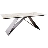 DeLife Esstisch Edge 200x100 Keramik Calacatta Luxe Weiß-Gold-Grau V-Gestell Flachstahl Schwarz, Esstische - 2 Jahre Gewährleistung - mind. 14 Tage Rückgaberecht - Grau,Weiß - 100x200