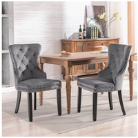 Ulife Stuhl mit Eichenbeinen, Knopf, Chromklopfer und Nagelkopfbesatz (2 St), Küchenstuhl Wohnzimmer Lounge Freizeitstuhl grau