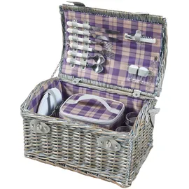 casa.pro Picknickkorb Folldal Komplettset für 2 Personen 40 x 28 x 25 cm lila/beige