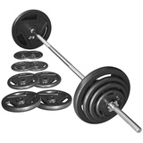 Fitvids Standard Hantelscheiben aus Gusseisen inklusive 1,5 m Standard-Langhantel mit Sternverschlüssen, 43,1 kg Set (38,6 kg Scheiben + 4,5 kg Langhantel), mehrere Pakete, Style #3