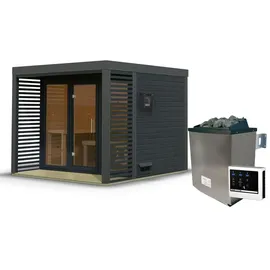 Karibu 38 mm Saunahaus Ares 3 Anthrazit/Anthrazit inkl. 9 kW Ofen + ext. Steuerung