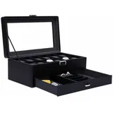 Schwarze Uhrenbox, Uhrengehäuse mit Schublade, Schmuck-Uhrenbox, Uhrenbox für 12 Uhren, Geschenk