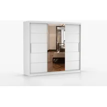 fabryka mebli idźczak Schwebetürenschrank Kleiderschrank Schrank 250cm Weiss/Weiß mit Spiegel, Alba - Weiß