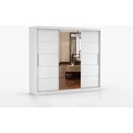 fabryka mebli idźczak Schwebetürenschrank Kleiderschrank Schrank 250cm Weiss/Weiß mit Spiegel, Alba - Weiß