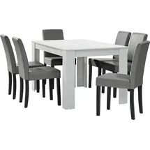 [en.casa] Essgruppe Forssa 7-tlg 140x90 cm weiß / hellgrau [en.casa]