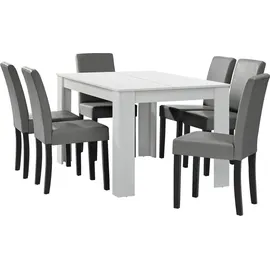 [en.casa] Essgruppe Forssa 7-tlg 140x90 cm weiß / hellgrau [en.casa]