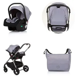 Chipolino Kombikinderwagen 3 in 1 Infinity i-Size Babyschale Babywanne Sportsitz grau