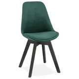KADIMA DESIGN Esszimmerstuhl Eleganter Samtstuhl mit Holzstruktur 60er Jahre Stil (Grüner Retro Esszimmerstuhl mit Polsterung 48x56x85 cm), Schwarzer Vintage Stuhl mit Samtbezug JOE Kollektion grün|schwarz