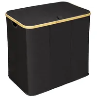 Wenko Bambus Wäschetruhe Trio Ecori In Schwarz 57 X 50 X 37 Cm - Rahmen: Natur, Wäschesack: Schwarz - Wenko
