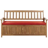 Beliani 3-Sitzer Gartenbank Hellbrun Akazienholz 160 cm mit Stauraum Auflage Rot Armlehnen Rückenlehne Latten-Optik Garten Terrasse Wintergarten