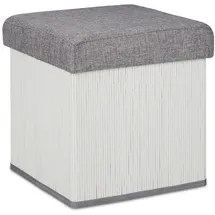 Relaxdays Sitzhocker mit Stauraum, gepolstert, faltbar, Bambus, Stoff, HxBxT: 36 x 35 x 35 cm, Sofahocker, weiß/grau